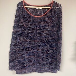 John Paul Richard Open Knit Pullover, Medium, Peach & slate blue, Like New!
